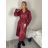 Kabát koženkový oversize s páskem dlouhý rukáv dámský TARA (S/M/L ONE SIZE) ITALSKÁ MÓDA IMWCA251111/DU S/M/L vínová