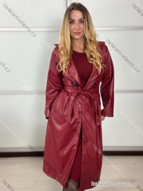 Kabát koženkový oversize s páskem dlouhý rukáv dámský TARA (S/M/L ONE SIZE) ITALSKÁ MÓDA IMWCA251111/DU S/M/L vínová