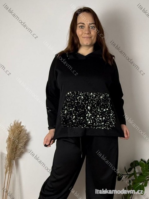 Mikina teplá s kapucí dlouhý rukáv dámská nadrozměr (52/54/56 ONE SIZE) ITALSKÁ MÓDA IM425737/DR