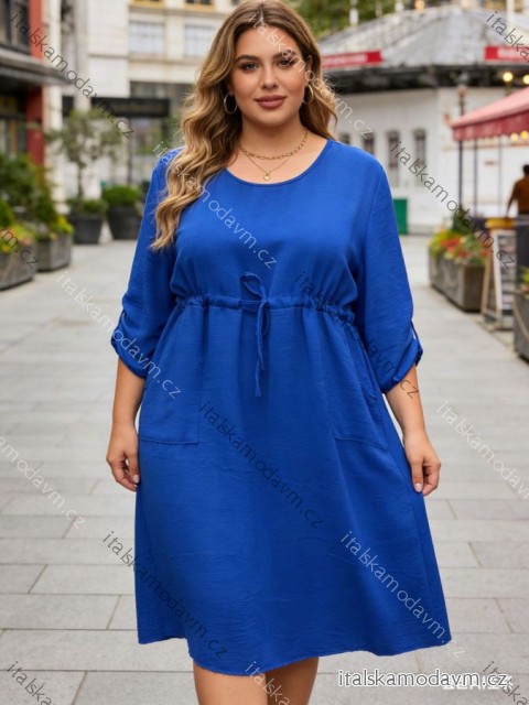 Šaty klasik stahovací 3/4 dlouhý rukáv dámské nadrozměr (48/50/52 ONE SIZE) ITALSKÁ MÓDA IM426002