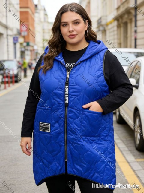 Vesta slabá šusťáková s kapucí bez rukávu dámská nadrozměr (52/54/56 ONE SIZE) ITALSKÁ MÓDA IM426003