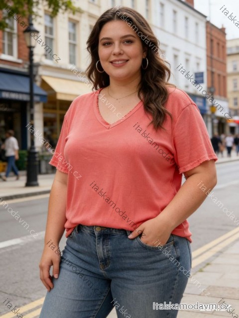 Tričko letní krátký rukáv dámské nadrozměr (54/56/58 ONE SIZE) ITALSKÁ MÓDA IM426007