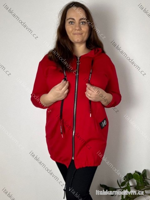 Mikina slabá na zip s kapucí dlouhý rukáv dámská nadrozměr BELLA (46/48/50 ONE SIZE) ITALSKÁ MÓDA IMSM25198/DU