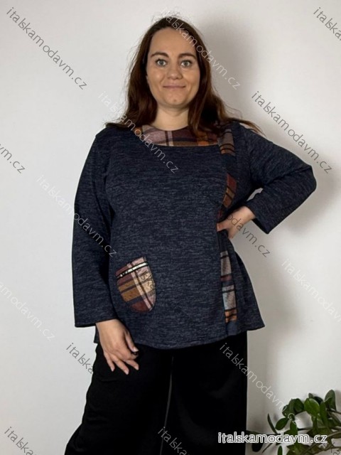 Tunika dlouhý rukáv dámská nadrozměr KARIN (XL-4XL) POLSKÁ MóDA PMWG23KARIN/DU 4XL tmavě modrá