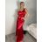 Šaty elegantní společenské dlouhé na ramínka dámské MONA (S/M/L ONE SIZE) ITALSKÁ MÓDA IM3251122/DR S/M/L červená