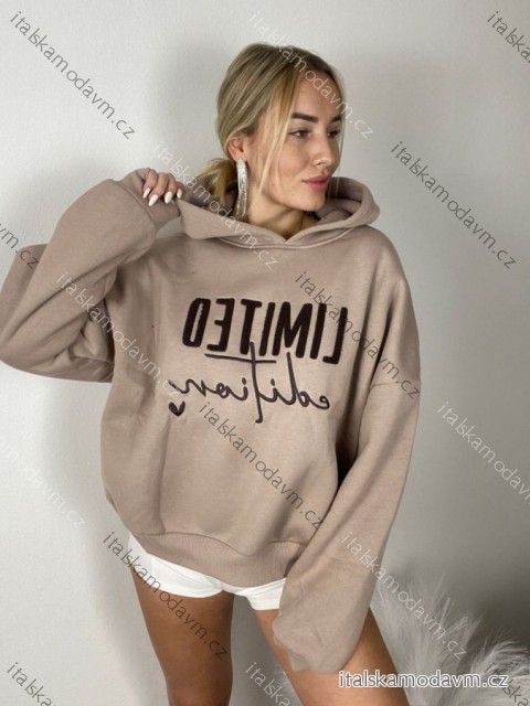 Mikina oversize s kapucí dlouhý rukáv dámská (S/M/L ONE SIZE) Turecká MÓDA TMWH251111/DR