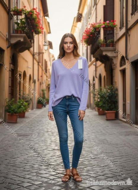 Svetr tenký úpletový dlouhý rukáv dámský (S/M/L ONE SIZE) ITALSKÁ MÓDA IMSM26002
