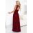 211-8 LEA dlouhé šaty s krajkovým výstřihem a rozparkem na nohavici - vínové