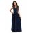 215-6 LEA dlouhé elegantní maxi šaty s krajkovým vrškem a rozparkem na nohavici - tmavě modré