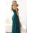 600-2 SELENA trblietavé dlhé šaty na jedno rameno s rozparkom - zelené s trblietkami