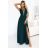 648-1 Módní, postavě lichotivé maxi šaty s rozparkem na nohavicích - lahvově zelené