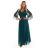 654-1 Dlouhé, třpytivé šaty plus size s kulatým výstřihem a průsvitnými rukávy - lahvově zelené