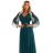 654-1 Dlouhé, třpytivé šaty plus size s kulatým výstřihem a průsvitnými rukávy - lahvově zelené