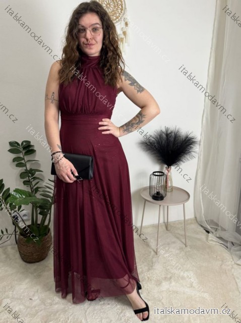 Šaty společenské elegantní třpytivé bez rukávu dámské KEYLA (S/M/L ONE SIZE) ITALSKÁ MÓDA IMPSH2520037/DR vínová S/M/L