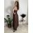Šaty dlouhé elegantní na ramínka dámské AMANDA (S/M/L ONE SIZE) ITALSKá MODA IM323022/DUR hnědá, S/M/L