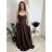 Šaty elegantní společenské dlouhé na ramínka dámské CHAIRA (S/M/L ONE SIZE) ITALSKÁ MÓDA IM3252001/DUR vínová S/M/L