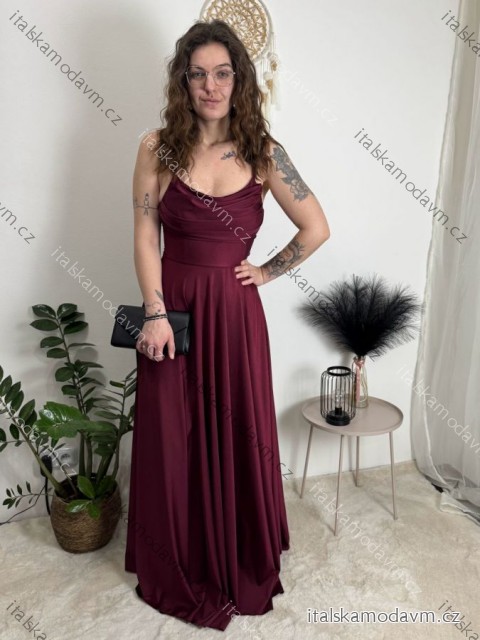 Šaty elegantní společenské dlouhé na ramínka dámské CHAIRA (S/M/L ONE SIZE) ITALSKÁ MÓDA IM3252001/DUR vínová S/M/L