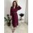 Šaty elegantní s páskem dlouhý rukáv dámský SAFIR (M/L/XL ONE SIZE) italská móda  IMWMY251114/DU vínová M/L/XL