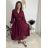 Šaty elegantní s páskem dlouhý rukáv dámský SAFIR (M/L/XL ONE SIZE) italská móda  IMWMY251114/DU vínová M/L/XL