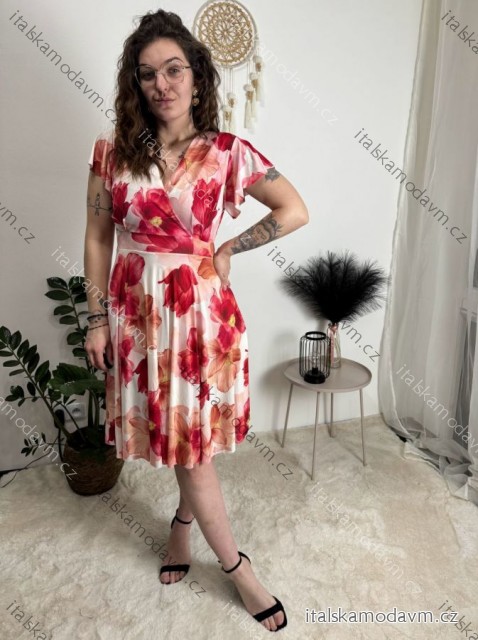 Šaty letní icecool krátký rukáv dámské (M/L ONE SIZE) ITALSKÁ MÓDA IMM24M5471H/DUR červená M/L