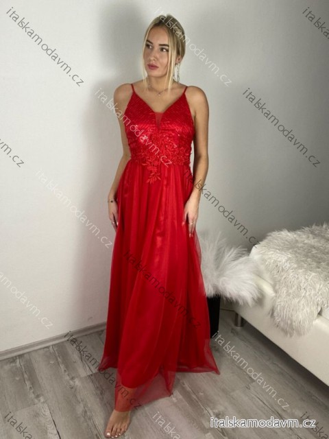 Šaty dlouhé společenské na ramínka dámské LEXI (S/M ONE SIZE) ITALSKÁ MÓDA IMC25570