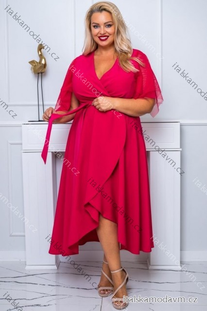 Šaty elegantní lesklé krátký rukáv dámské nadrozměr (44-54) POLSKÁ MÓDA PMLBF24ELENA1/DR