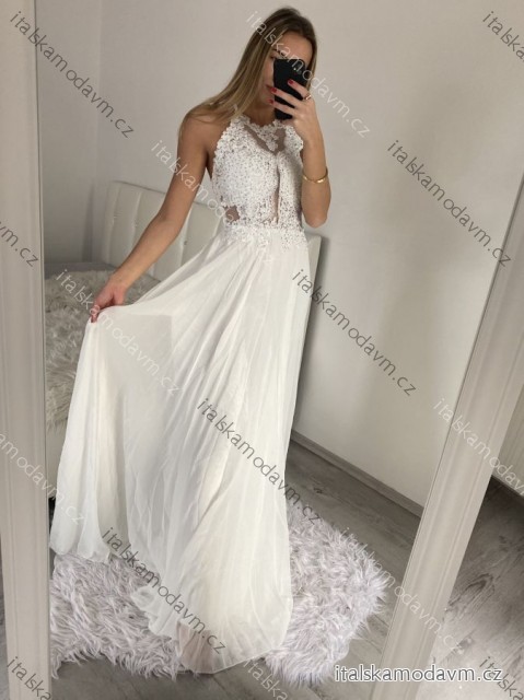 Šaty elegantní svatební společenské dlouhé na ramínka dámské (S/M ONE SIZE) ITALSKá MóDA IMM2218806-S/DUR S/M bílá