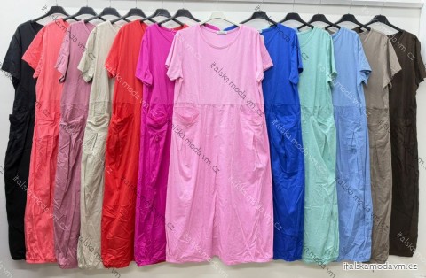 Šaty letní volnočasové s kapsami krátký rukáv dámské nadrozměr (46/48/50 ONE SIZE) ITALSKÁ MÓDA IM426017