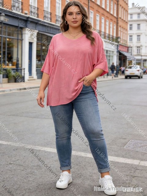 Tričko krátký rukáv dámské nadrozměr (54/56/58 ONE SIZE) ITALSKÁ MÓDA IM426020