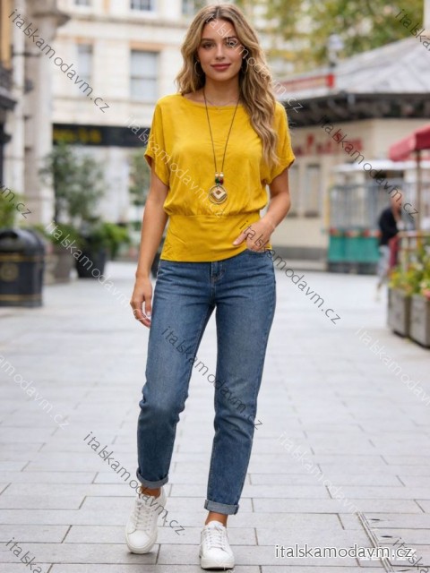Tričko s přívěskem krátký rukáv dámské nadrozměr (50/52/54 ONE SIZE) ITALSKÁ MÓDA IM426022