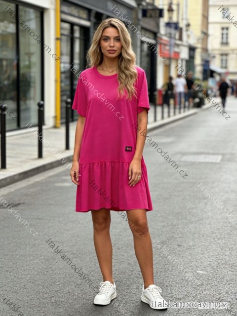 Šaty krátké letní krátký rukáv dámské nadrozměr (46/48/50 ONE SIZE) ITALSKÁ MÓDA IM426024