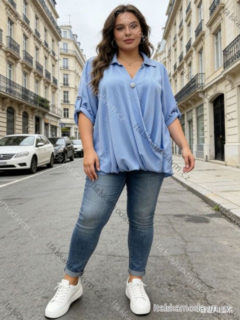 Halenka elegantní 3/4 dlouhý rukáv dámská nadrozměr (54/56/58 ONE SIZE) ITALSKÁ MÓDA IM426029