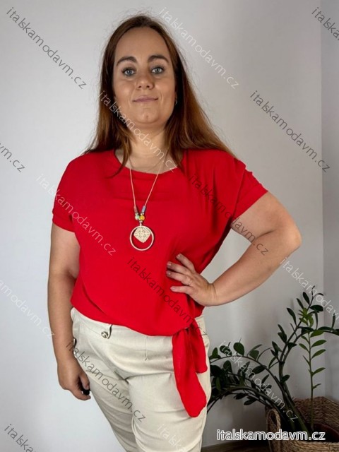 Tunika s príveskom krátky rukáv dámska nadrozmer Pegy (4850/52 ONE SIZE) TALIANSKA MÓDA IM425031/DUR červená 48/50