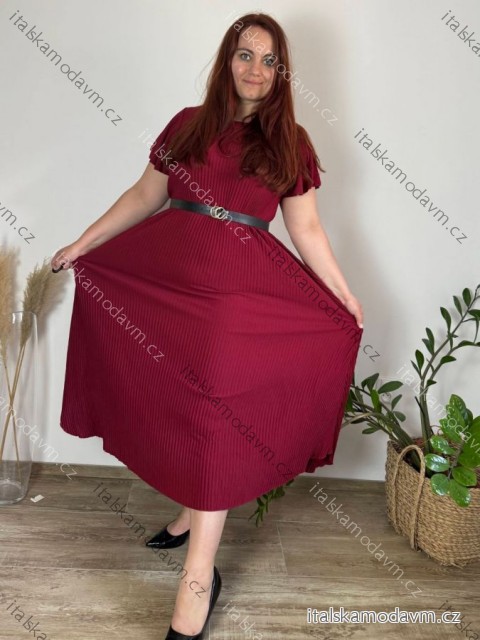 Šaty dlouhé elegantní plisované krátký rukáv dámské nadrozměr (54/56/58 ONE SIZE) ITALSKÁ MÓDA IM425AMOR
