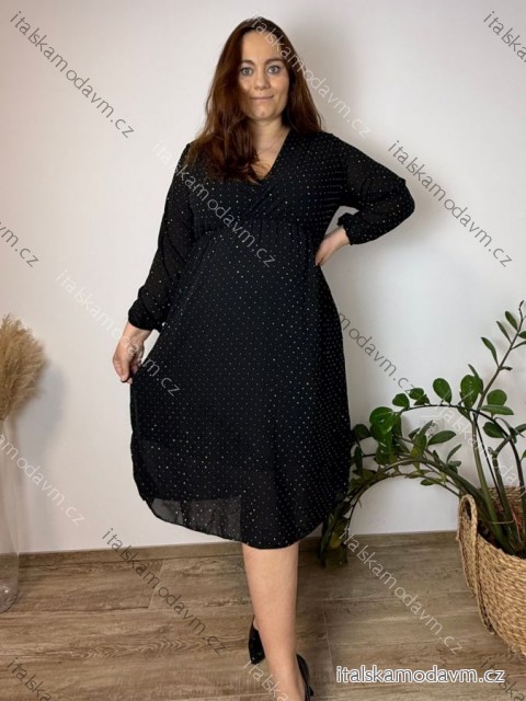 Šaty elegantní šifonové dlouhý rukáv dámské nadrozměr GITA (48/50/52 ONE SIZE) ITALSKÁ MÓDA IMWHA25500/DU 48/50/52 Černá
