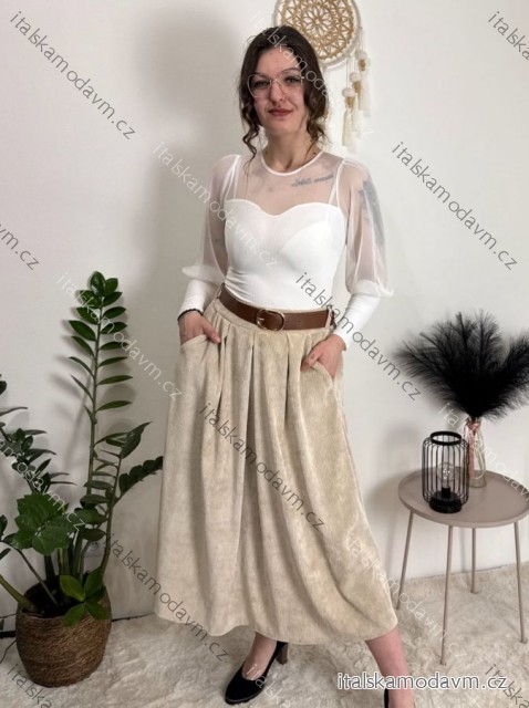 Sukně manžestrová s páskem dámská (S/M/L ONE SIZE) ITALSKÁ MÓDA IMPLU2552123/DU béžová S/M/L
