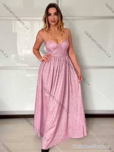 Šaty dlouhé společenské na ramínka dámské LEONA (S/M ONE SIZE) ITALSKÁ MÓDA IMPMD2643458/DU