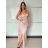 Šaty dlouhé společenské na ramínka dámské LEONA (S/M ONE SIZE) ITALSKÁ MÓDA IMPMD2643811/DU S/M růžová starorůžová