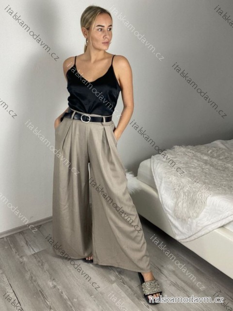 Kalhoty dlouhé elegantní s páskem dámské (S/M/L ONE SIZE) ITALSKÁ MÓDA IMSM26005/DU -   hnědá světlá -   S/M/L