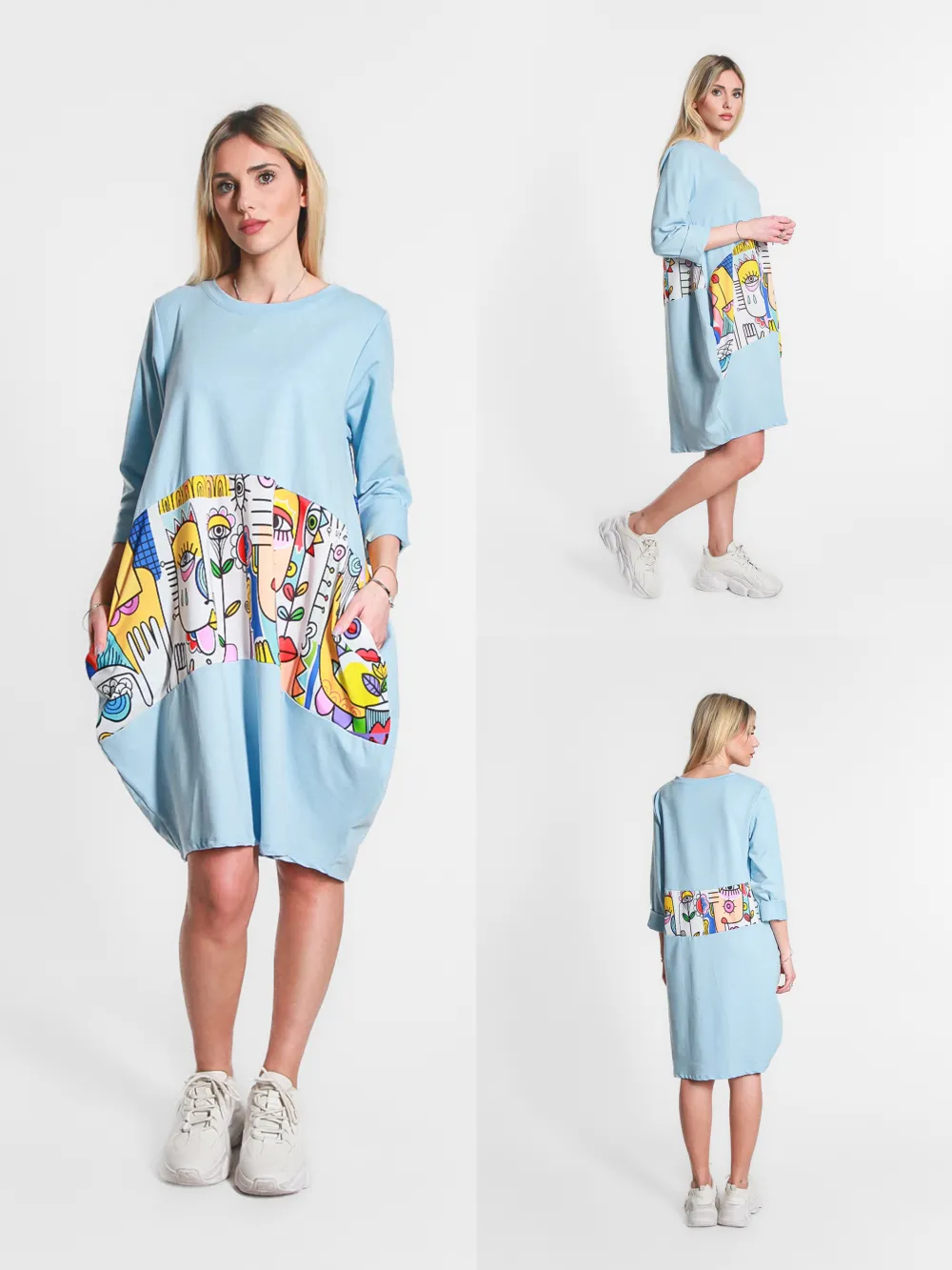 Šaty volnočasové s kapsami 3/4 dlouhý rukáv dámské (S/M/L ONE SIZE) ITALSKÁ MÓDA IMPLI2604406