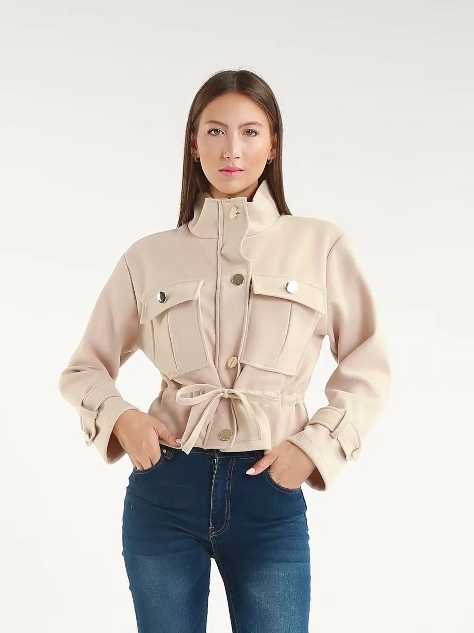 Bunda krátká koženková dlouhý rukáv dámská (S/M/L ONE SIZE) ITALSKÁ MÓDA IMPLI2616999