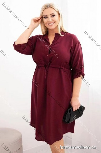 Šaty košilové stahovací 3/4 dlouhý rukáv dámské nadrozměr (48/50/52 ONE SIZE) ITALSKÁ MÓDA IM426031