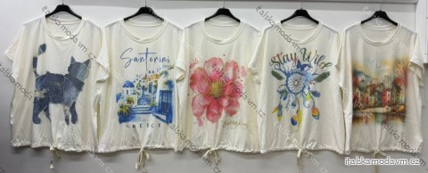 Tričko stahovací krátký rukáv dámské nadrozměr (54/56/58 ONE SIZE) ITALSKÁ MÓDA IM426036