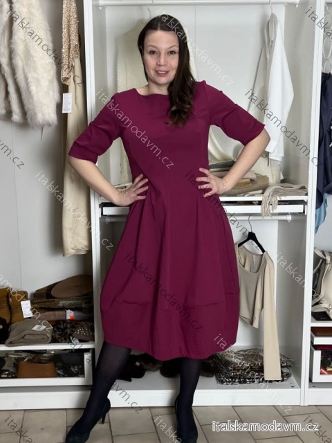 Šaty elegantný dlhý rukáv dámske (M-2XL) TALIANSKA MÓDA IMSE26001/DU - vínová - L