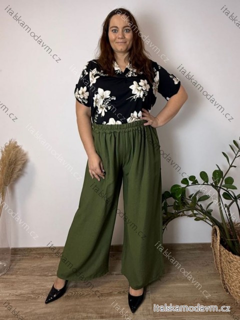 Kalhoty volnočasové dámské nadrozměr (50/52/54 ONE SIZE) ITALSKÁ MÓDA IM4251127/DU 50/52/54 zelená khaki