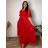 Šaty dlouhé společenské třpytivé krátký rukáv dámské nadrozměr SARAH (46/48/50 ONE SIZE) ITALSKÁ MÓDA IMC24463/DR 46/48/50 červená