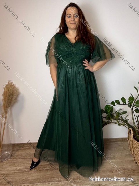 Šaty dlouhé společenské třpytivé krátký rukáv dámské nadrozměr SARAH (46/48/50 ONE SIZE) ITALSKÁ MÓDA IMC24463/DR