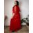 Šaty dlouhé společenské třpytivé krátký rukáv dámské nadrozměr SARAH (46/48/50 ONE SIZE) ITALSKÁ MÓDA IMC24463/DR 46/48/50 červená