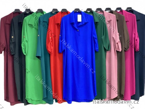 Šaty letní košilové 3/4 dlouhý rukáv dámské nadrozměr (50/52/54 ONE SIZE) ITALSKÁ MÓDA IMC26013