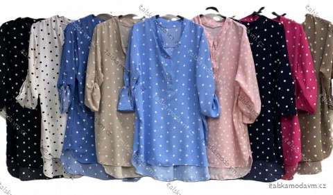 Šaty krátké košilové puntík 3/4 dlouhý rukáv dámské nadrozměr (48/50/52 ONE SIZE) ITALSKÁ MÓDA IMC26028